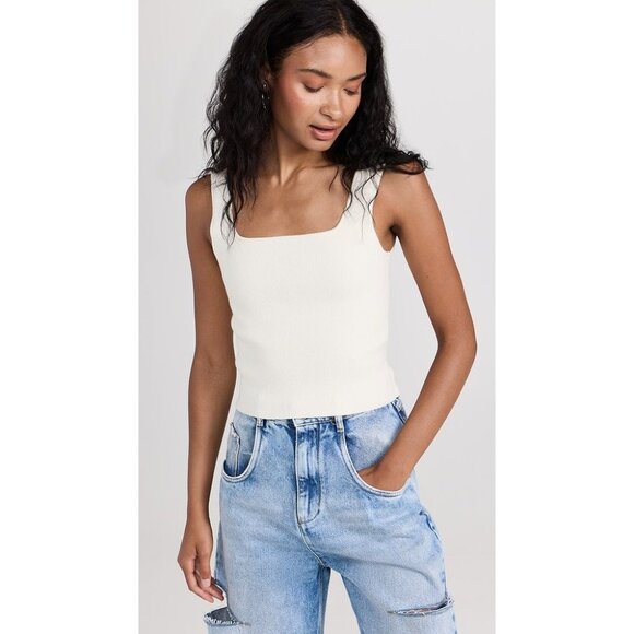 Reformation White Square Neck Stretch Tank Sleeveless Pullover Women Top Size L - Picture 1 of 16